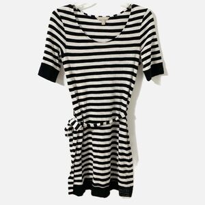 Banana Republic Factory Stripe Short Sleeve Tee Shirt Dress Scoop Neck Tie Waist